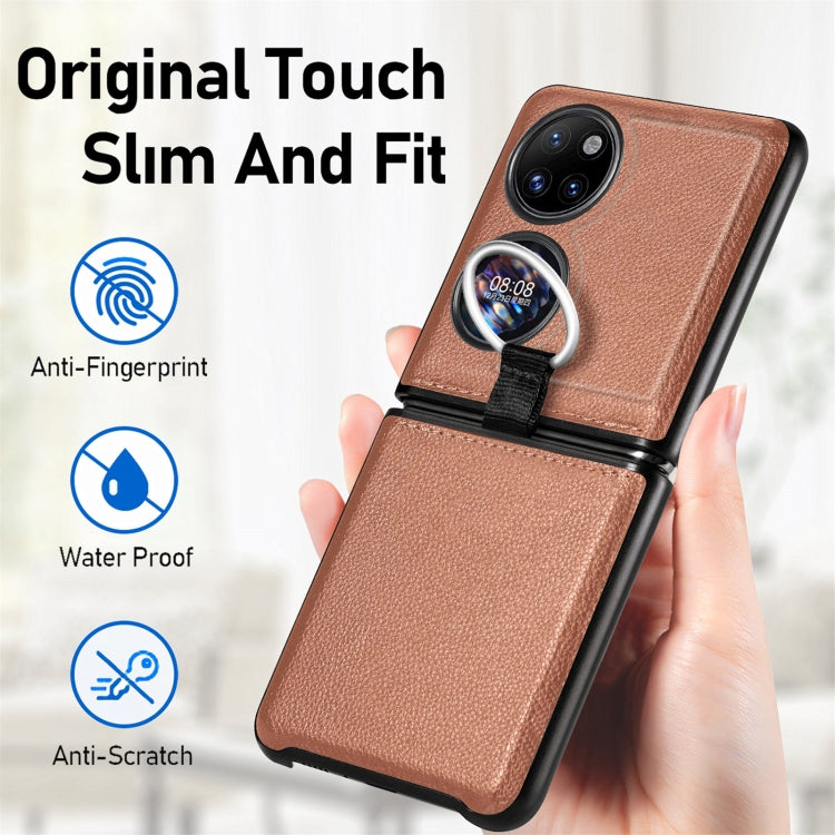 For Huawei P50 Pocket Litchi Pattern Ring Buckle Folding Phone Case