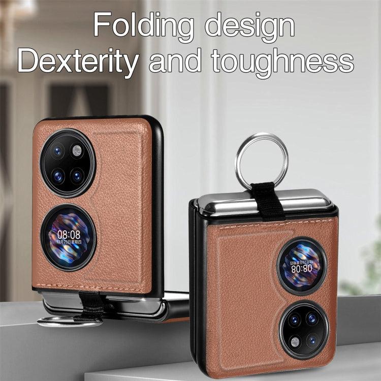 For Huawei P50 Pocket Litchi Pattern Ring Buckle Folding Phone Case