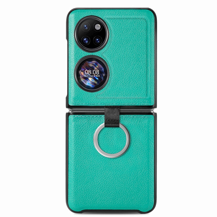 For Huawei P50 Pocket Litchi Pattern Ring Buckle Folding Phone Case