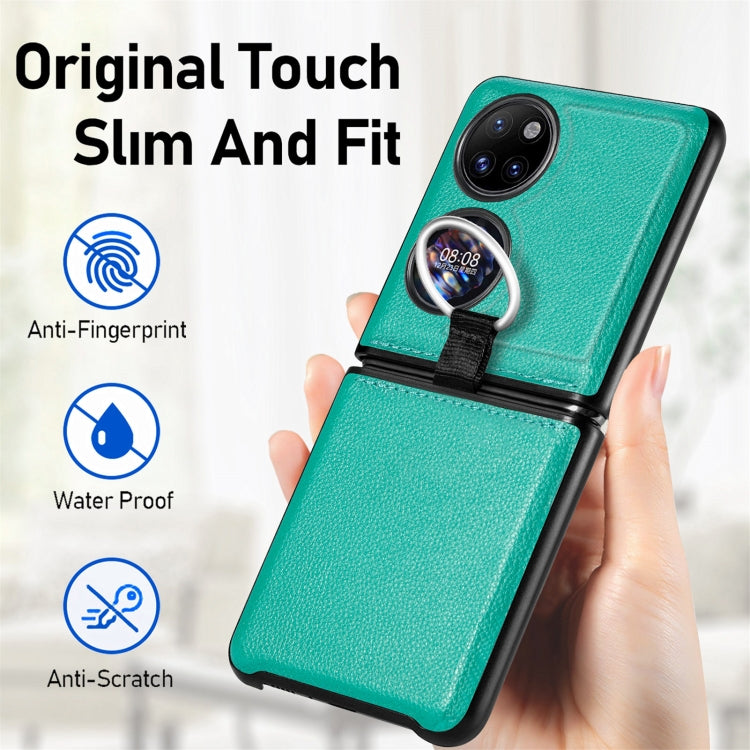 For Huawei P50 Pocket Litchi Pattern Ring Buckle Folding Phone Case