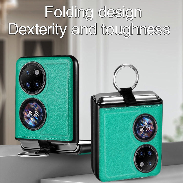 For Huawei P50 Pocket Litchi Pattern Ring Buckle Folding Phone Case