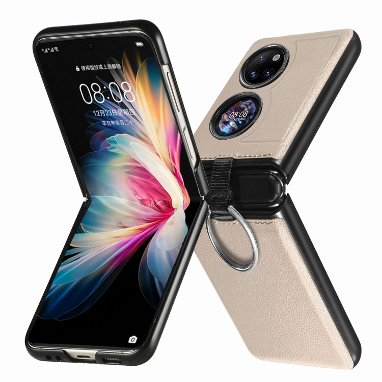 For Huawei P50 Pocket Litchi Pattern Ring Buckle Folding Phone Case