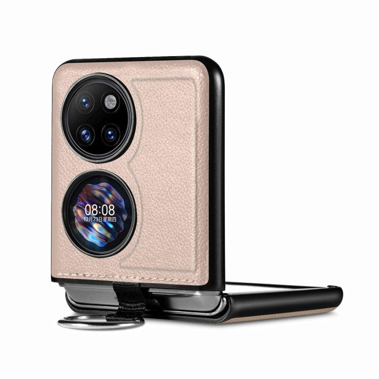 For Huawei P50 Pocket Litchi Pattern Ring Buckle Folding Phone Case