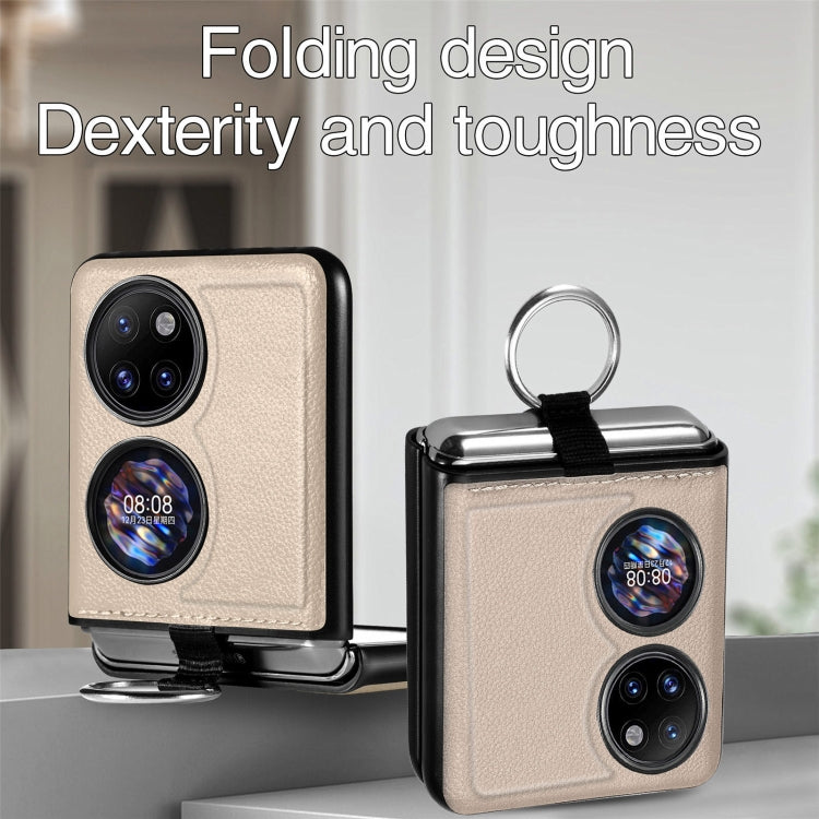 For Huawei P50 Pocket Litchi Pattern Ring Buckle Folding Phone Case