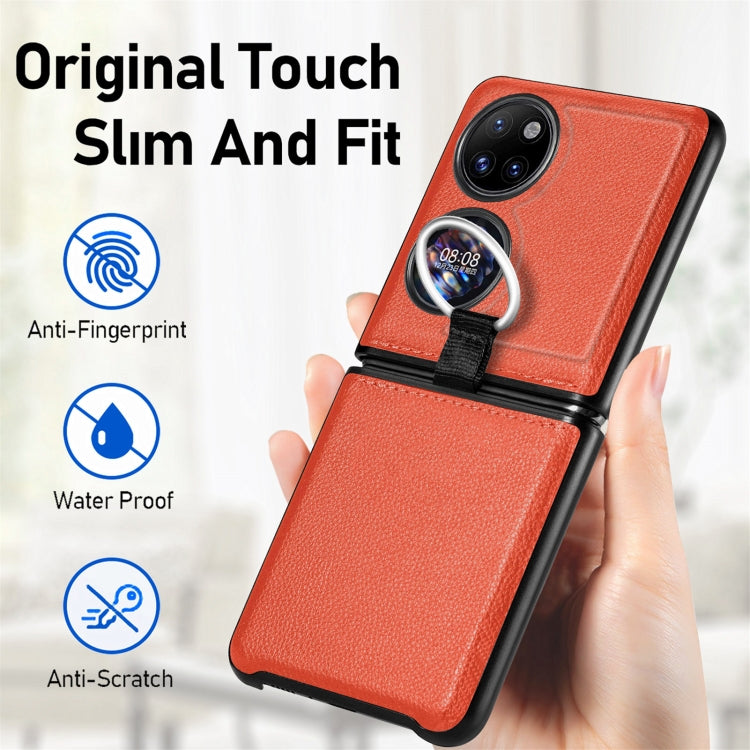 For Huawei P50 Pocket Litchi Pattern Ring Buckle Folding Phone Case