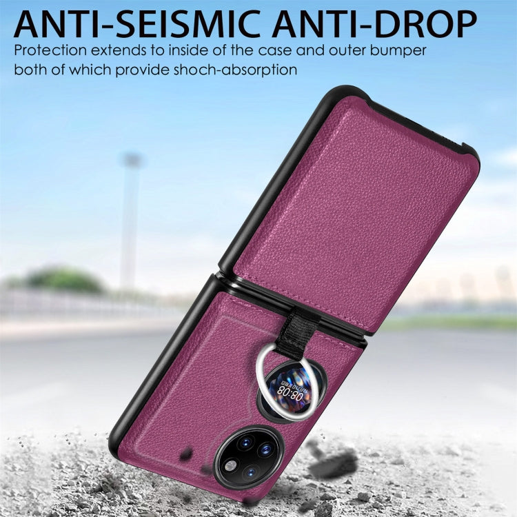 For Huawei P50 Pocket Litchi Pattern Ring Buckle Folding Phone Case
