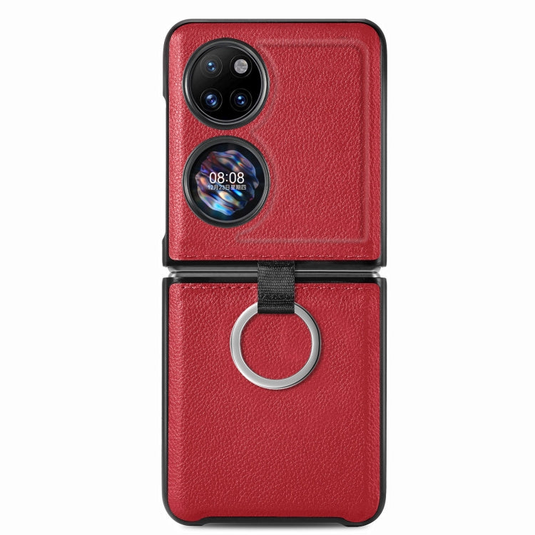 For Huawei P50 Pocket Litchi Pattern Ring Buckle Folding Phone Case