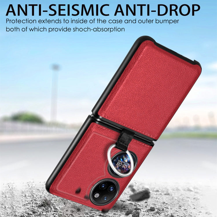 For Huawei P50 Pocket Litchi Pattern Ring Buckle Folding Phone Case