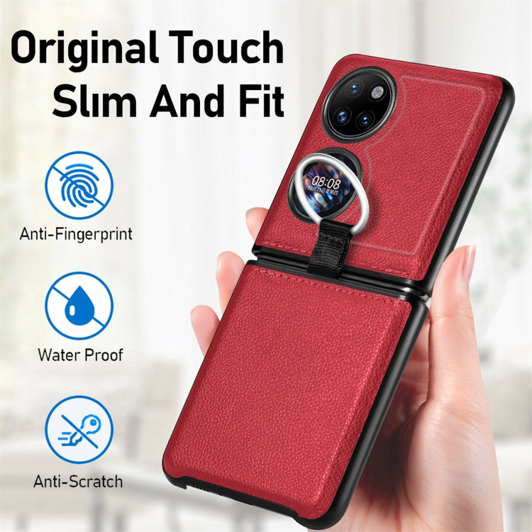 For Huawei P50 Pocket Litchi Pattern Ring Buckle Folding Phone Case