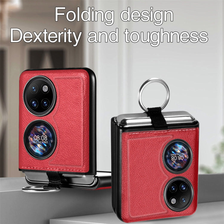 For Huawei P50 Pocket Litchi Pattern Ring Buckle Folding Phone Case