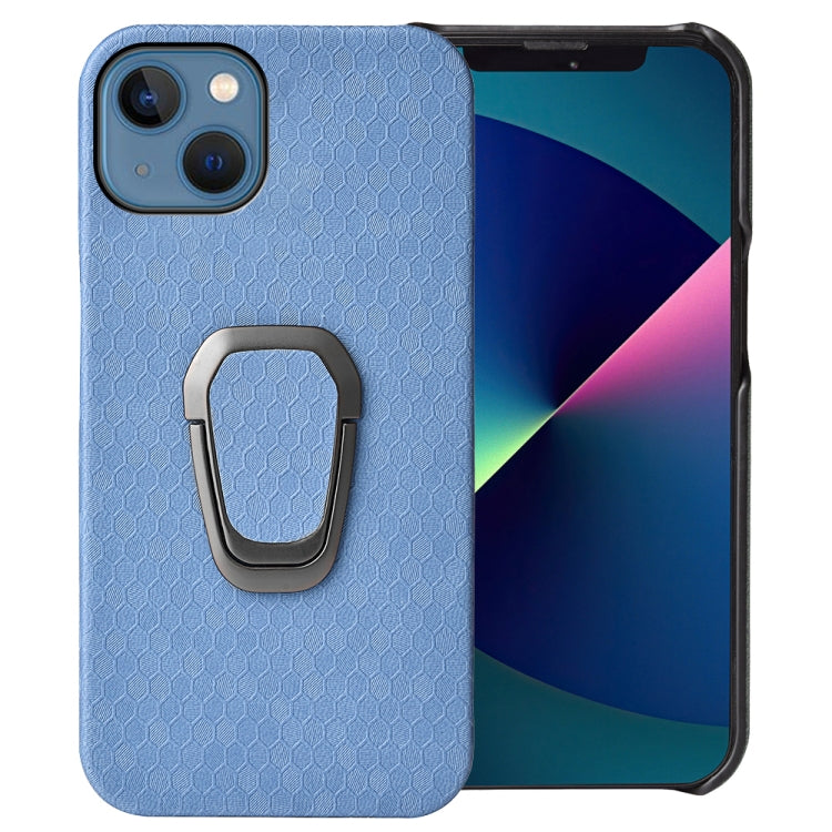 For iPhone 13 Ring Holder Honeycomb PU Phone Case