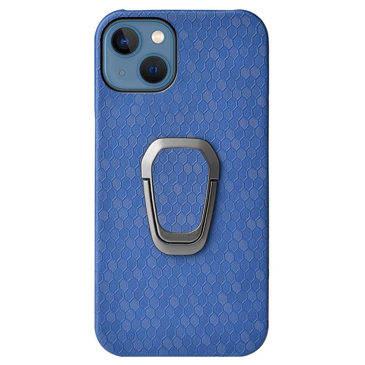 For iPhone 13 Ring Holder Honeycomb PU Phone Case