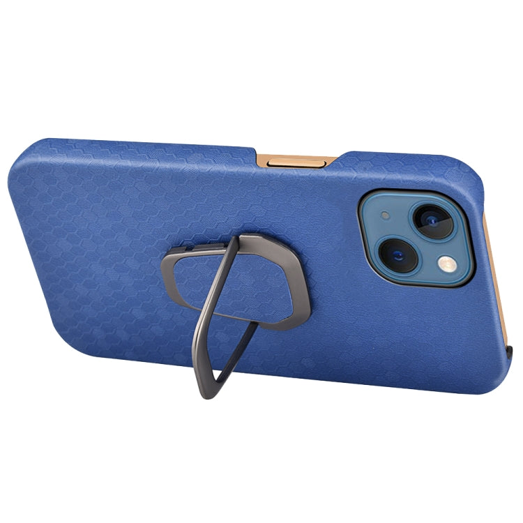 For iPhone 13 Ring Holder Honeycomb PU Phone Case