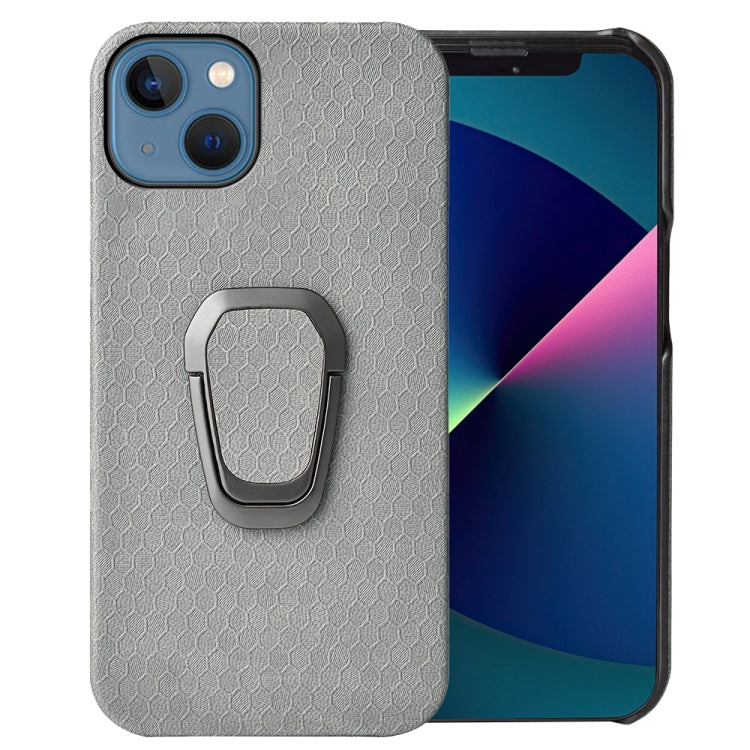 For iPhone 13 Ring Holder Honeycomb PU Phone Case
