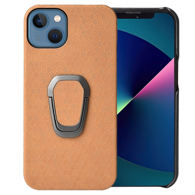 For iPhone 13 Ring Holder Honeycomb PU Phone Case