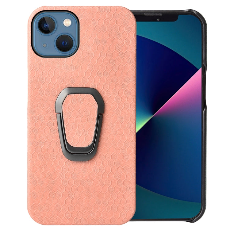 For iPhone 13 Ring Holder Honeycomb PU Phone Case
