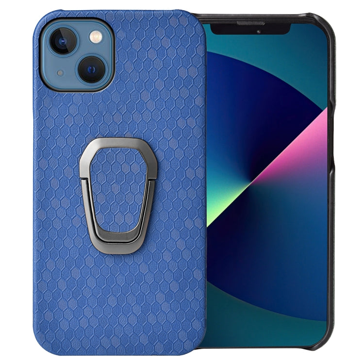 For iPhone 13 mini Ring Holder Honeycomb PU Phone Case