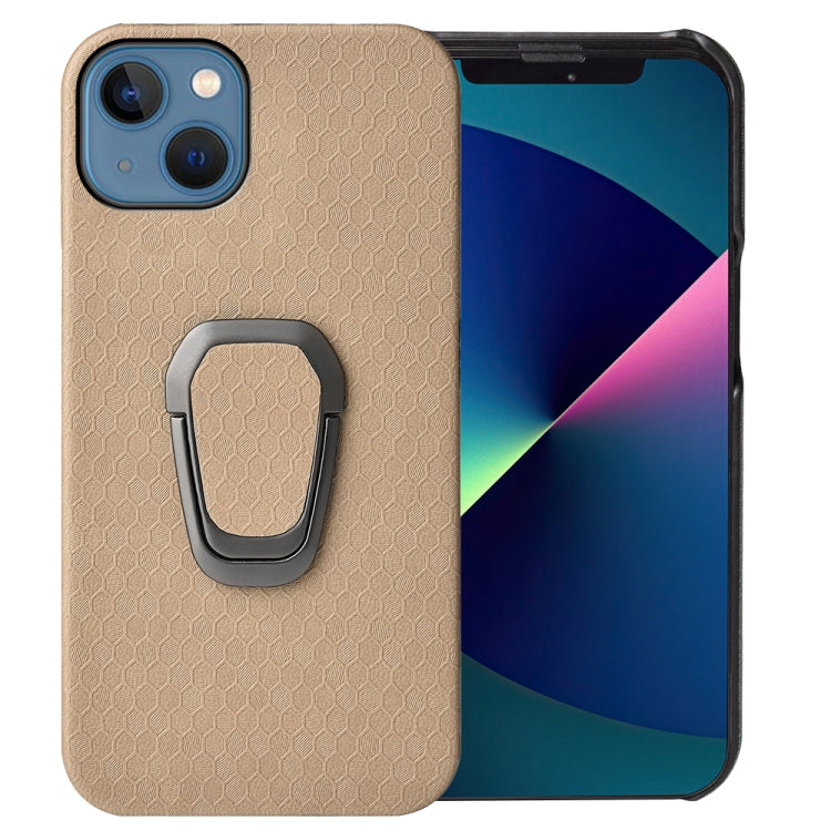 For iPhone 13 mini Ring Holder Honeycomb PU Phone Case