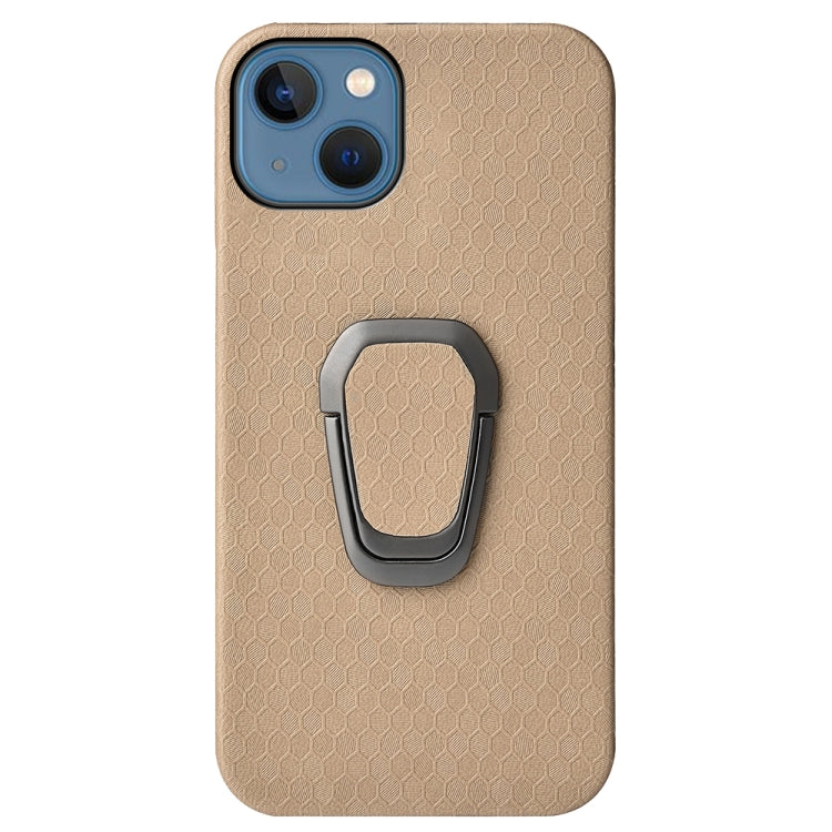 For iPhone 13 mini Ring Holder Honeycomb PU Phone Case