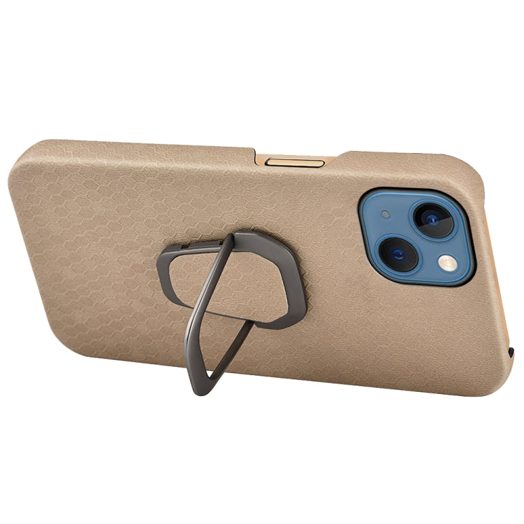 For iPhone 13 mini Ring Holder Honeycomb PU Phone Case