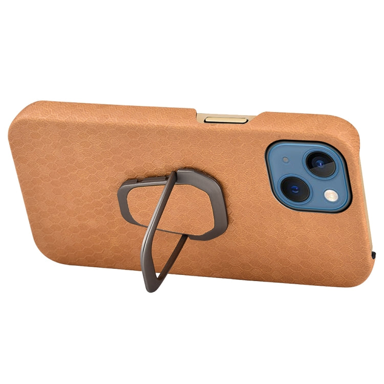 For iPhone 13 mini Ring Holder Honeycomb PU Phone Case