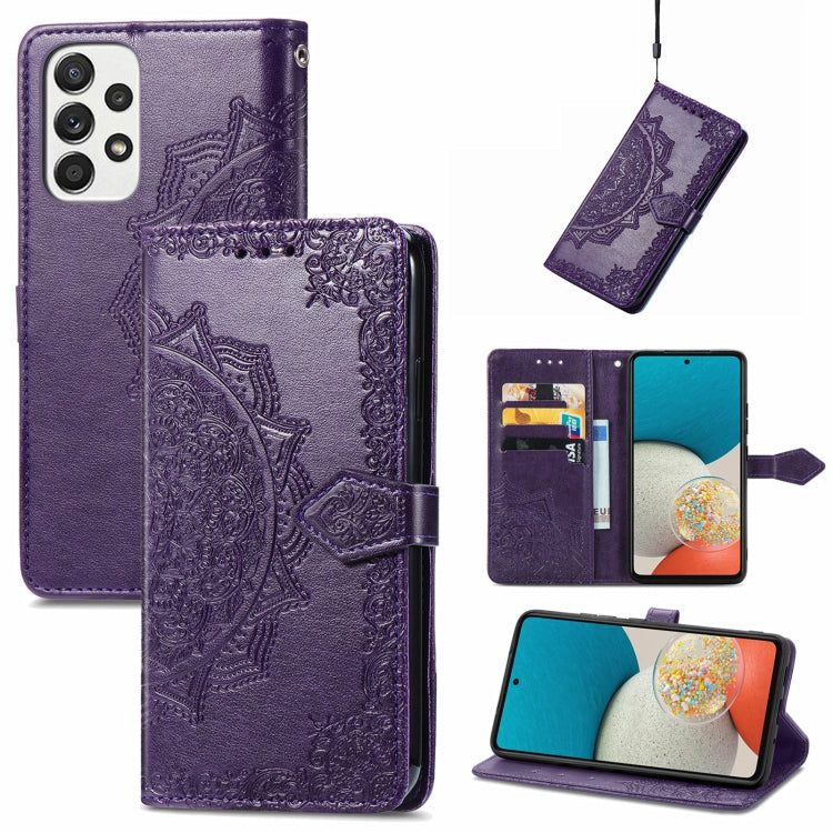For Samsung Galaxy A53 5G Mandala Flower Embossed Flip Leather Phone Case