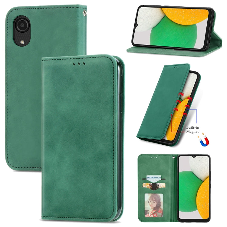 For Samsung Galaxy A03 Core Retro Skin Feel Magnetic Leather Phone Case
