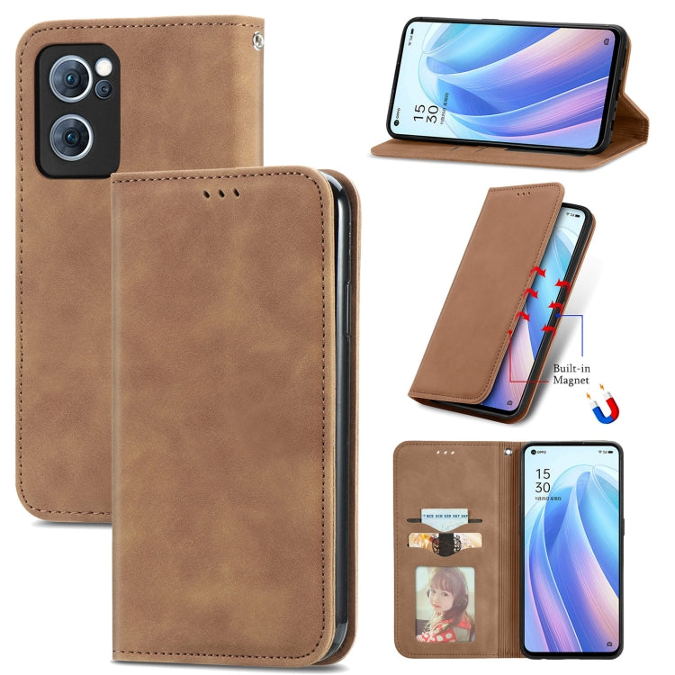 For OPPO Reno7 5G Retro Skin Feel Magnetic Flip Leather Case