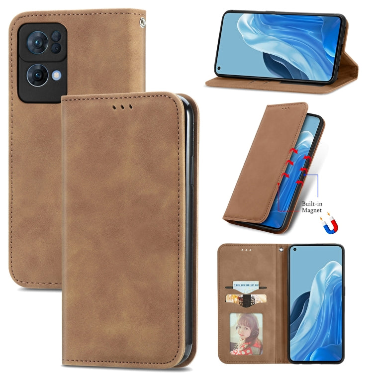 For OPPO Reno7 Pro 5G Retro Skin Feel Magnetic Flip Leather Case