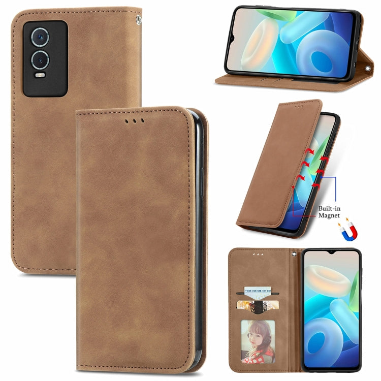 For vivo Y76s Retro Skin Feel Magnetic Flip Leather Case