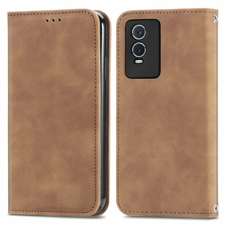 For vivo Y76s Retro Skin Feel Magnetic Flip Leather Case