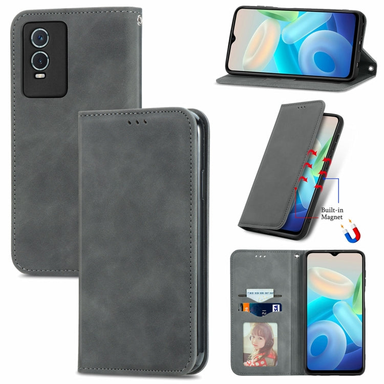For vivo Y76s Retro Skin Feel Magnetic Flip Leather Case