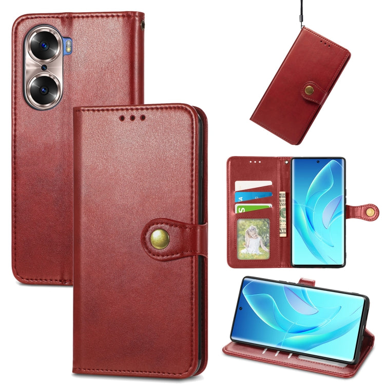 For Honor 60 Solid Color Leather Buckle Phone Case