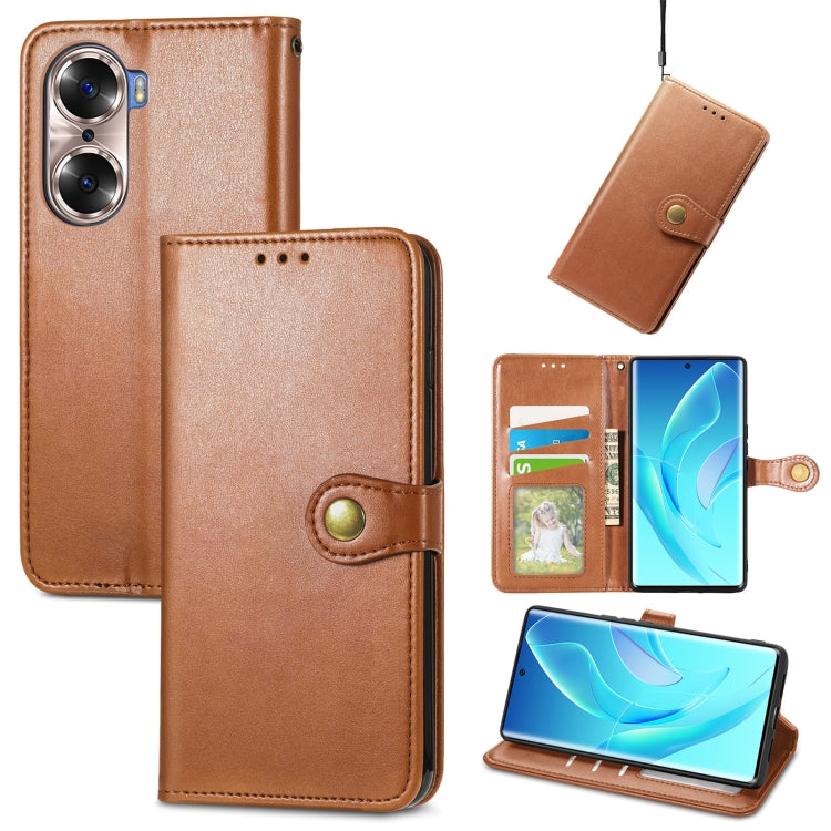 For Honor 60 Solid Color Leather Buckle Phone Case