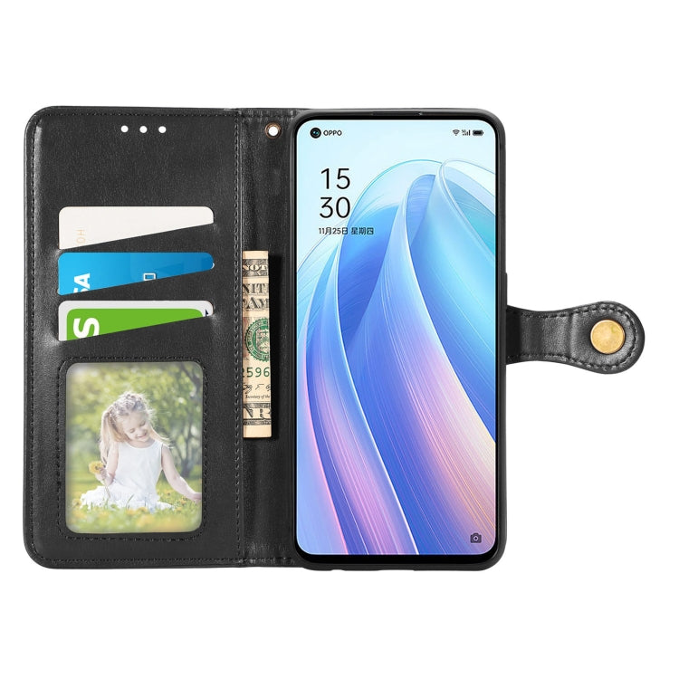 For OPPO Reno7 5G Solid Color Leather Buckle Phone Case