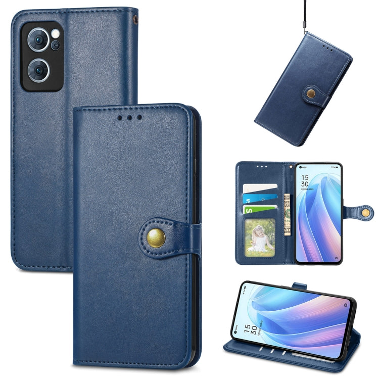 For OPPO Reno7 5G Solid Color Leather Buckle Phone Case