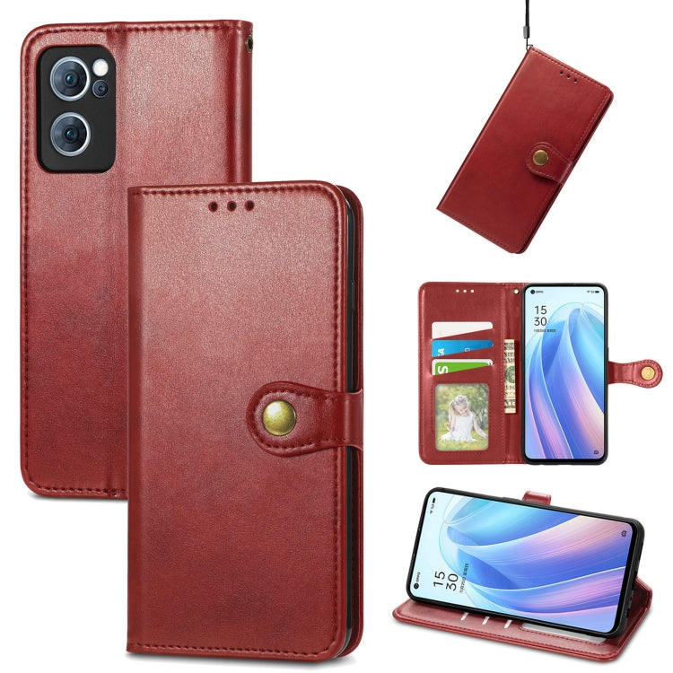 For OPPO Reno7 5G Solid Color Leather Buckle Phone Case