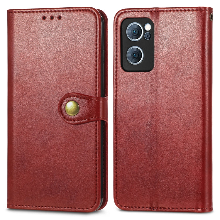 For OPPO Reno7 5G Solid Color Leather Buckle Phone Case