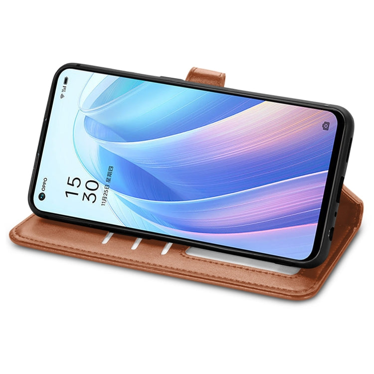 For OPPO Reno7 5G Solid Color Leather Buckle Phone Case