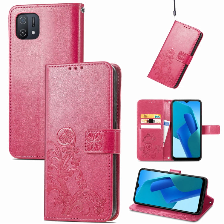 For OPPO A16K Four-leaf Clasp Embossed Buckle Leather Phone Case