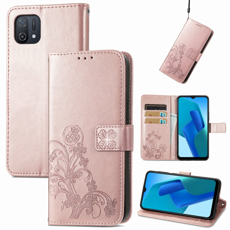 For OPPO A16K Four-leaf Clasp Embossed Buckle Leather Phone Case