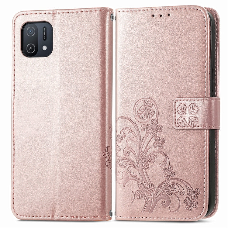 For OPPO A16K Four-leaf Clasp Embossed Buckle Leather Phone Case
