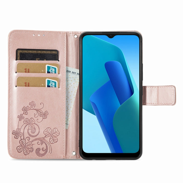 For OPPO A16K Four-leaf Clasp Embossed Buckle Leather Phone Case