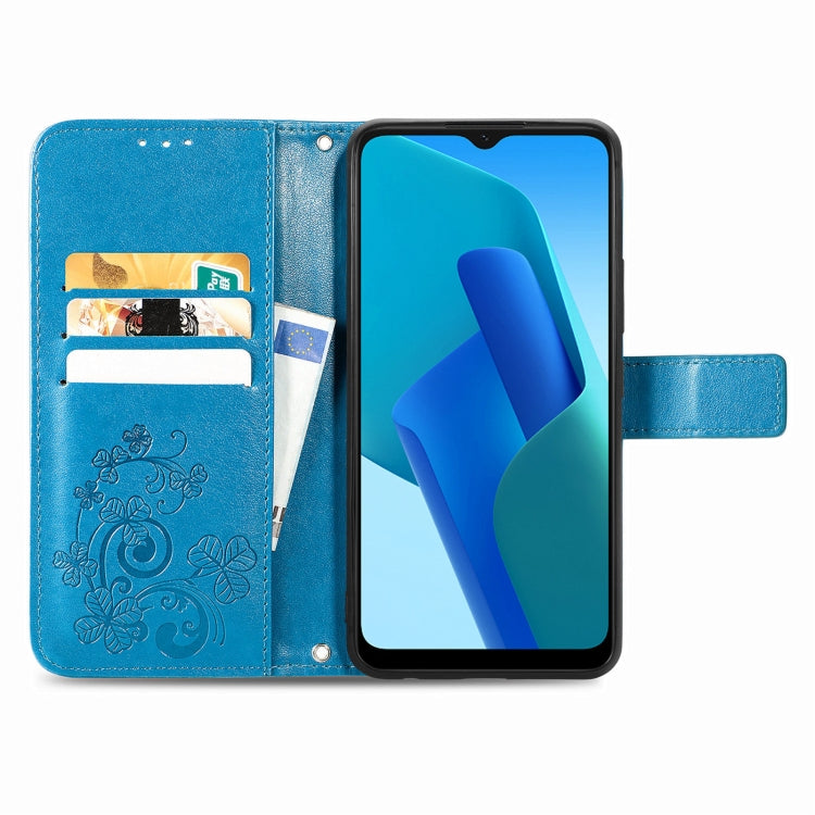 For OPPO A16K Four-leaf Clasp Embossed Buckle Leather Phone Case