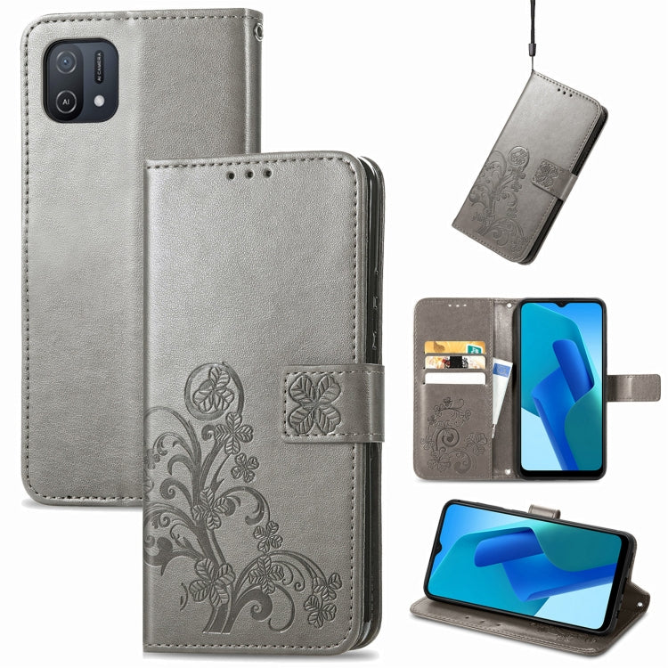 For OPPO A16K Four-leaf Clasp Embossed Buckle Leather Phone Case