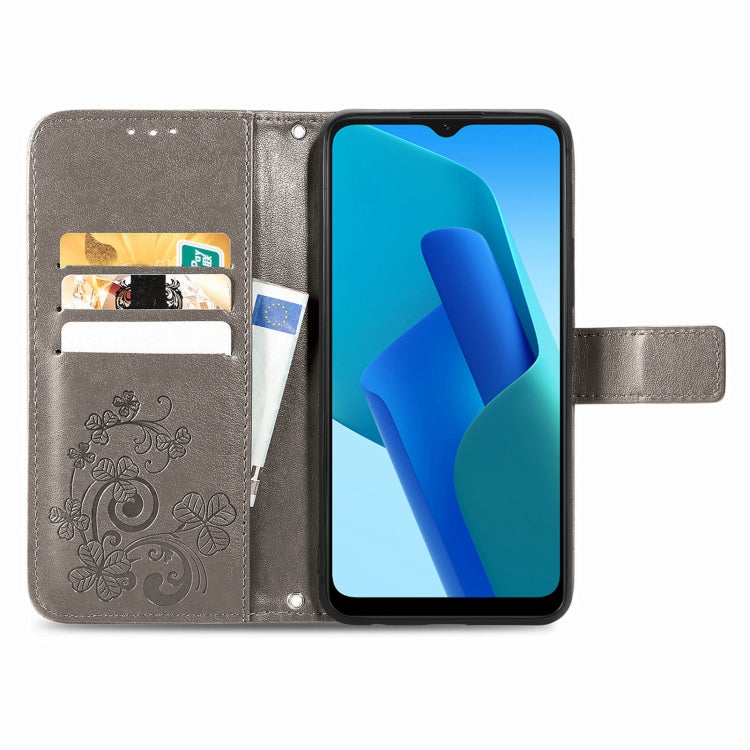 For OPPO A16K Four-leaf Clasp Embossed Buckle Leather Phone Case