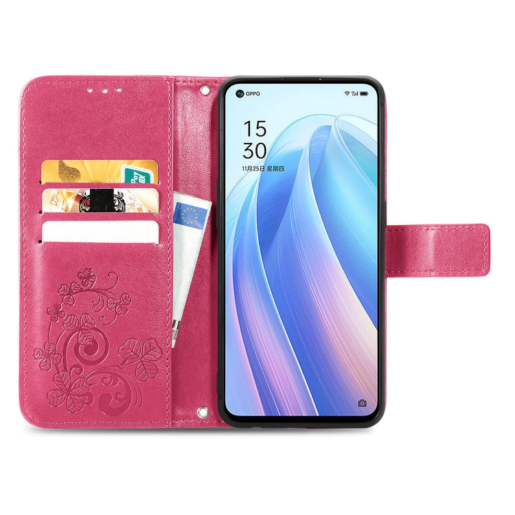 For OPPO Reno7 5G Four-leaf Clasp Embossed Buckle Leather Phone Case