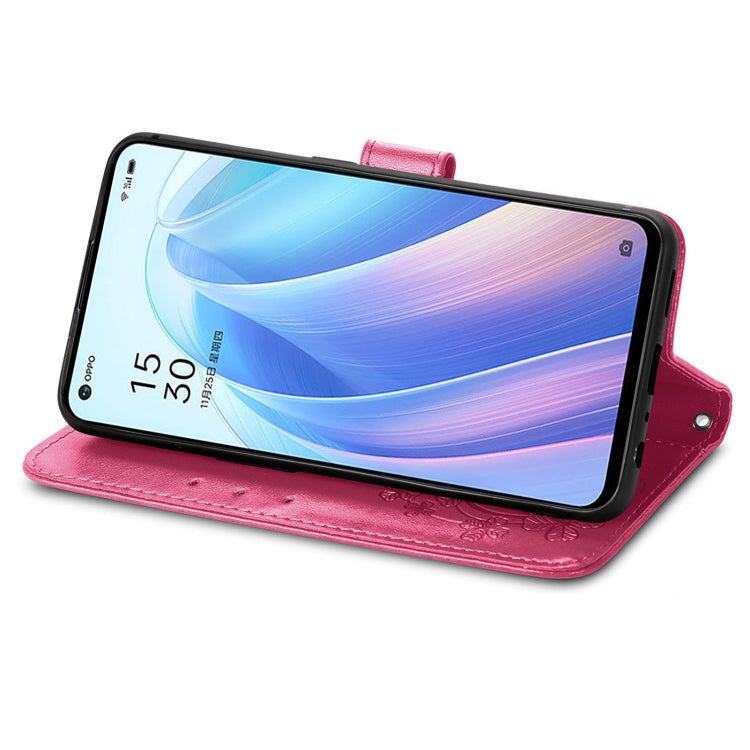 For OPPO Reno7 5G Four-leaf Clasp Embossed Buckle Leather Phone Case