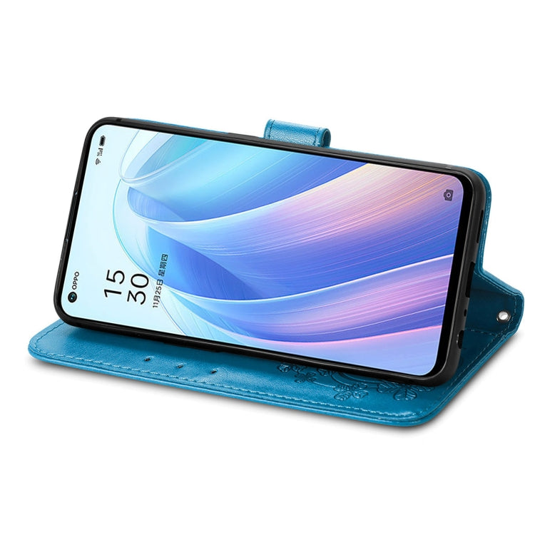 For OPPO Reno7 5G Four-leaf Clasp Embossed Buckle Leather Phone Case