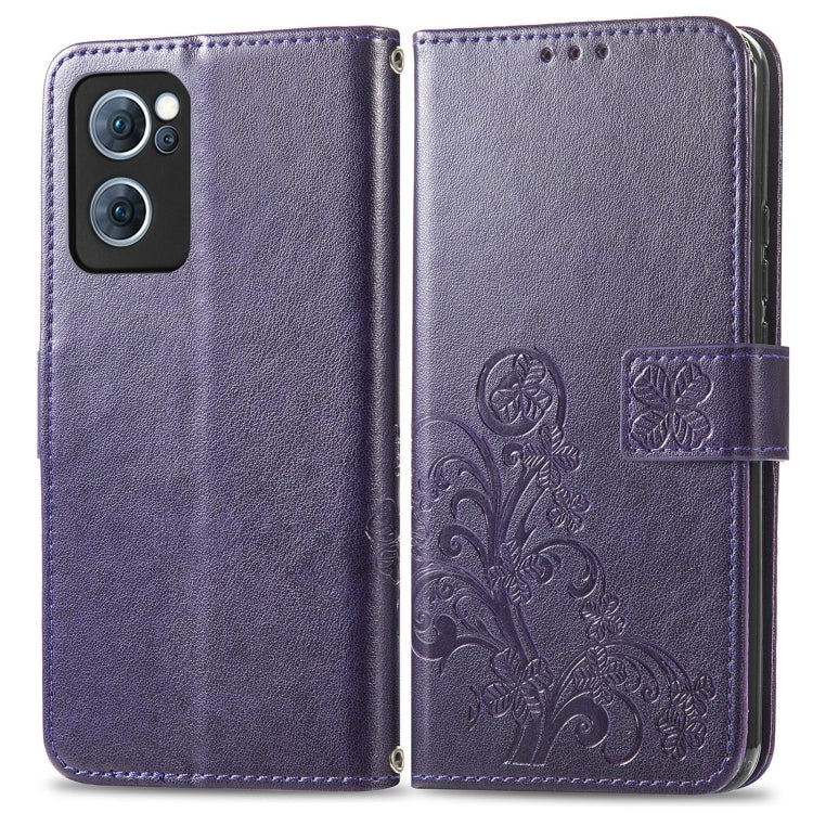 For OPPO Reno7 5G Four-leaf Clasp Embossed Buckle Leather Phone Case